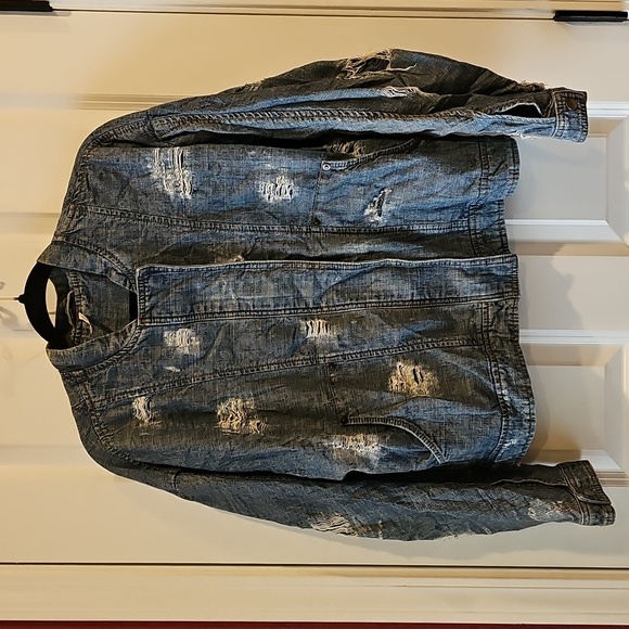 FREE PEOPLE Tattered Denim Tennis Jacket Indigo sz M Women's - Picture 6 of 9